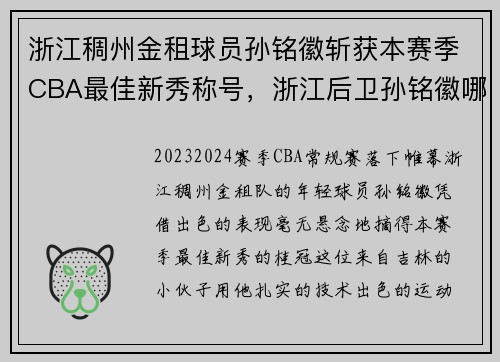 浙江稠州金租球员孙铭徽斩获本赛季CBA最佳新秀称号，浙江后卫孙铭徽哪里人