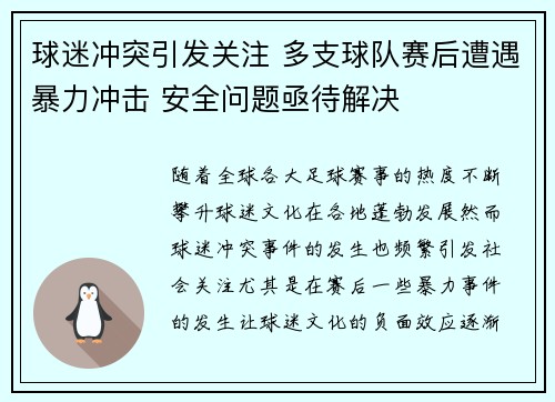 球迷冲突引发关注 多支球队赛后遭遇暴力冲击 安全问题亟待解决