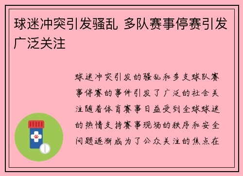 球迷冲突引发骚乱 多队赛事停赛引发广泛关注