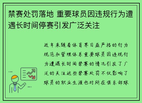 禁赛处罚落地 重要球员因违规行为遭遇长时间停赛引发广泛关注