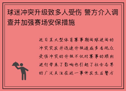 球迷冲突升级致多人受伤 警方介入调查并加强赛场安保措施