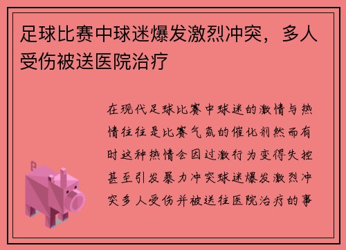 足球比赛中球迷爆发激烈冲突，多人受伤被送医院治疗