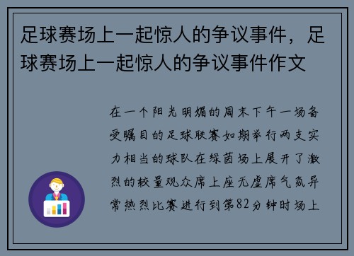 足球赛场上一起惊人的争议事件，足球赛场上一起惊人的争议事件作文